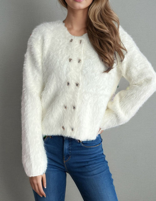 Load image into Gallery viewer, Heart Button Round Neck Cardigan
