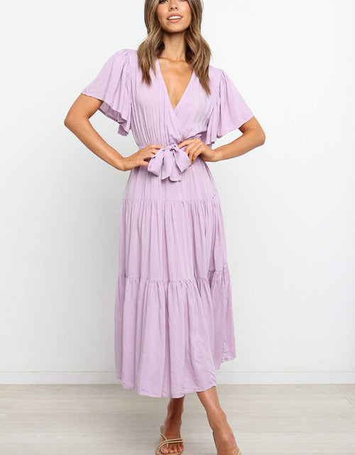 Load image into Gallery viewer, Tied Back Tiered Short Sleeve Midi Dress
