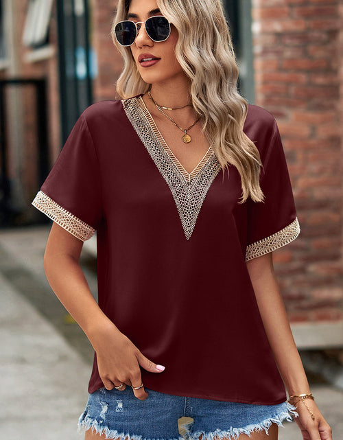 Load image into Gallery viewer, Openwork V-Neck Short Sleeve T-Shirt
