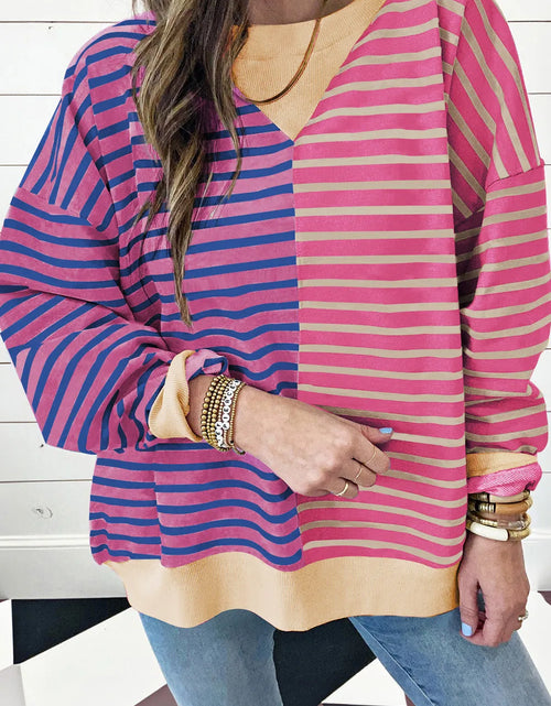 Load image into Gallery viewer, Contrast Stripes Round Neck Long Sleeve Sweatshirt
