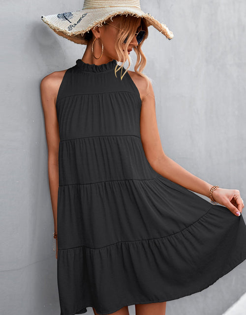Load image into Gallery viewer, Tie Back Mock Neck Tiered Dress
