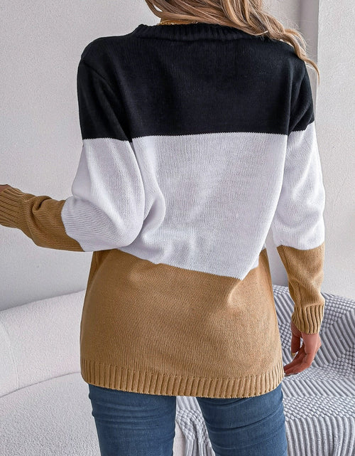 Load image into Gallery viewer, Cable-Knit Striped Button Up Cardigan
