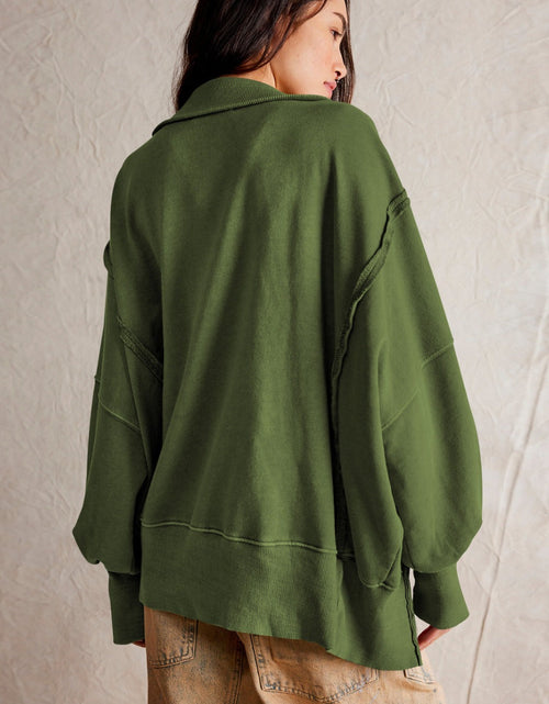 Load image into Gallery viewer, Exposed Seam Side Slit Long Sleeve Sweatshirt
