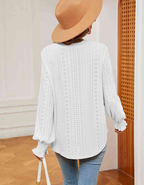 Load image into Gallery viewer, Notched Neck Flounce Sleeve Blouse
