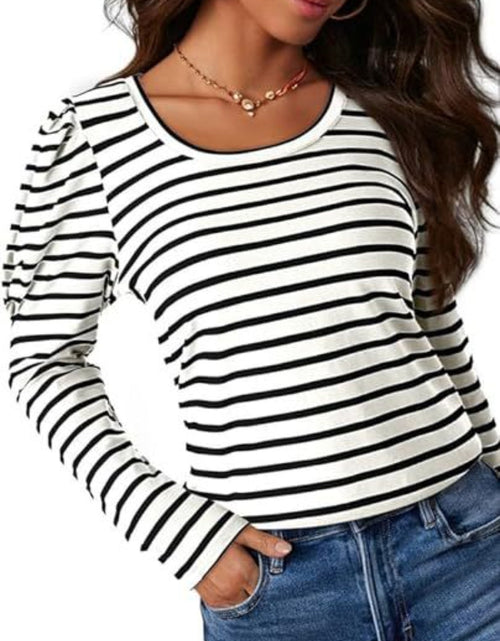 Load image into Gallery viewer, Striped Round Neck Long Sleeve T-Shirt
