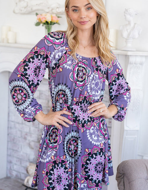 Load image into Gallery viewer, White Birch Printed Long Sleeve Mini Dress with Short Liner
