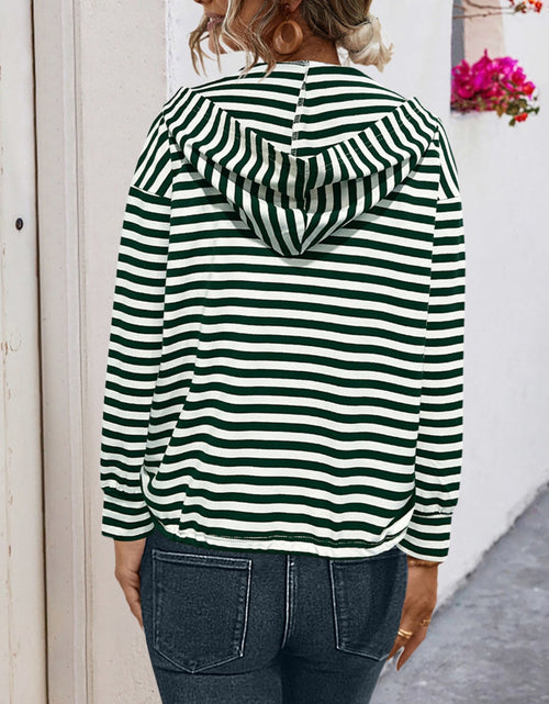 Load image into Gallery viewer, Drawstring Striped Long Sleeve Hoodie
