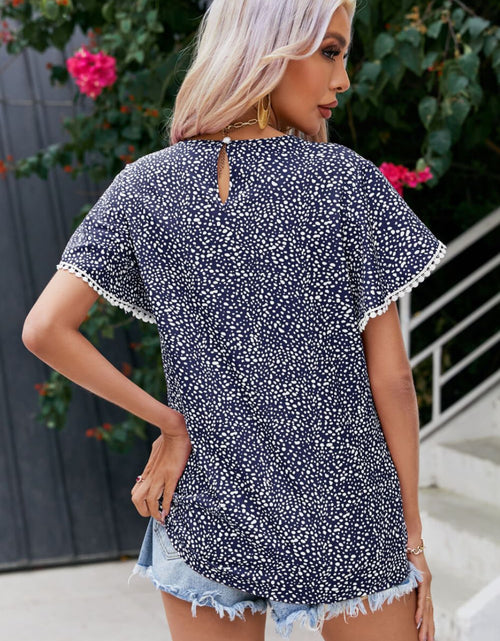 Load image into Gallery viewer, Printed Pom Pom Detail Petal Sleeve Blouse

