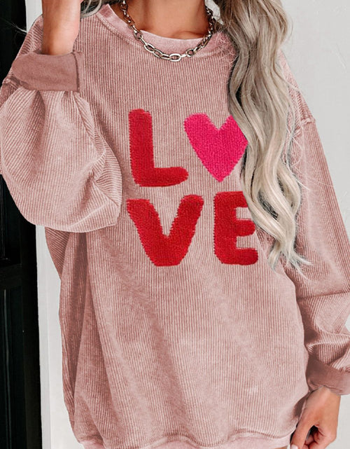 Load image into Gallery viewer, Valentine’s Day LOVE Round Neck Long Sleeve Sweatshirt
