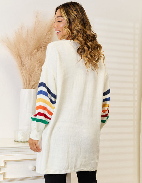Load image into Gallery viewer, Angel Wings Striped Open Front Dropped Shoulder Cardigan

