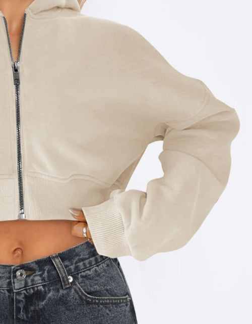 Load image into Gallery viewer, Zip Up Long Sleeve Hooded Cropped Jacket
