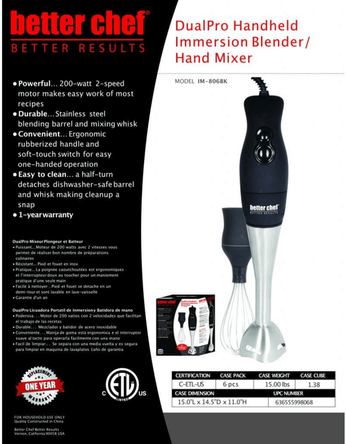 Load image into Gallery viewer, Better Chef 200W DualPro Immersion Blender Hand-Mixer with Cup and Beater by Jupiter Gear Home
