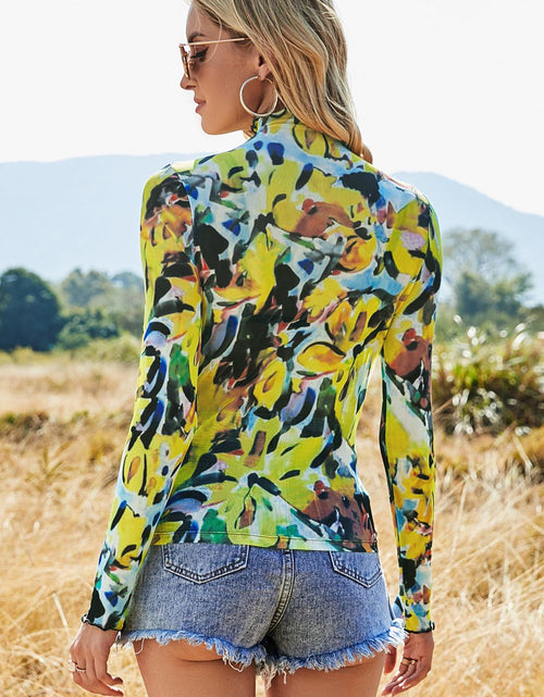 Load image into Gallery viewer, Printed Mock Neck Long Sleeve Blouse
