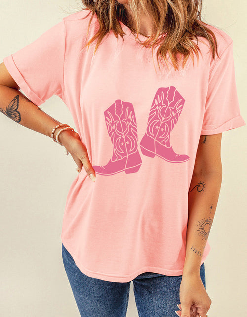 Load image into Gallery viewer, Boots Graphic Round Neck Short Sleeve T-Shirt
