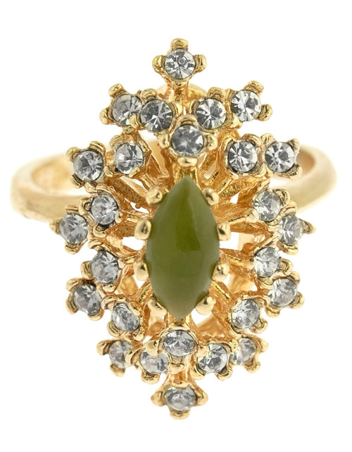 Load image into Gallery viewer, Vintage Ring Genuine Opal with Clear and Ruby Austrian Crystals 18kt Yellow Gold Electroplated by PVD Vintage Jewelry
