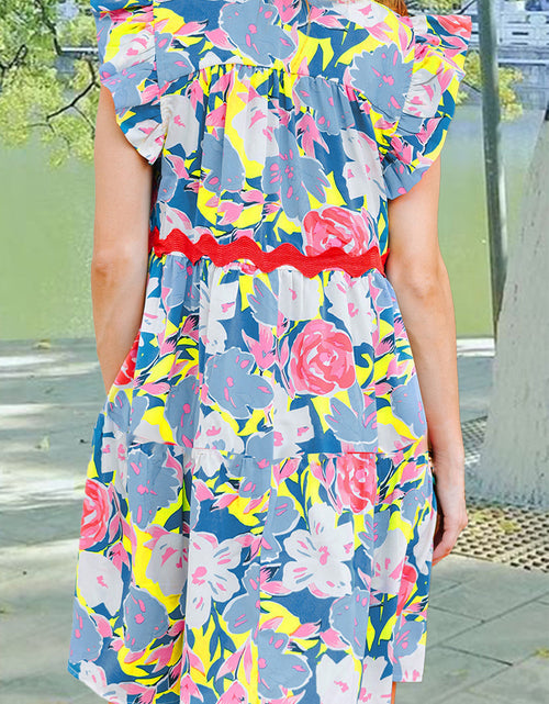 Load image into Gallery viewer, Ruffled Printed Cap Sleeve Mini Dress
