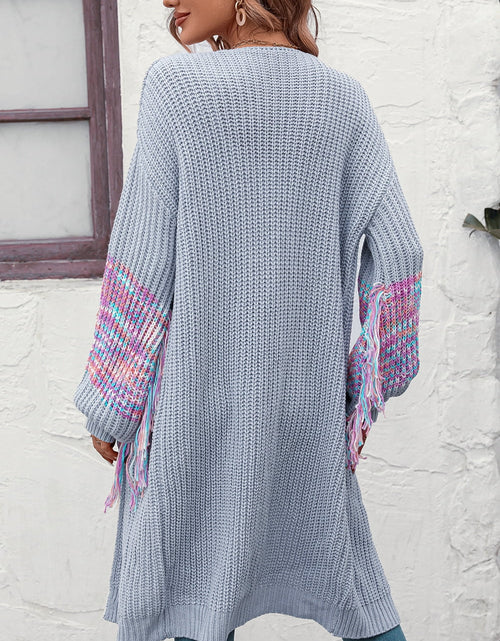 Load image into Gallery viewer, Fringe Sleeve Dropped Shoulder Cardigan
