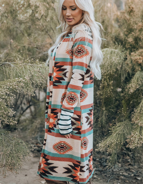 Load image into Gallery viewer, Multicolor Geometric Color Block Open Front Long Cardigan
