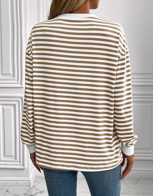 Load image into Gallery viewer, Ivy Lane Striped Round Neck Long Sleeve Sweatshirt
