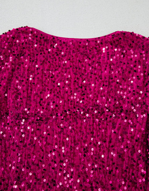 Load image into Gallery viewer, Sequin Surplice Long Sleeve Mini Dress
