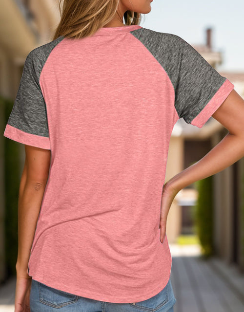 Load image into Gallery viewer, Full Size Contrast Round Neck Short Sleeve T-Shirt
