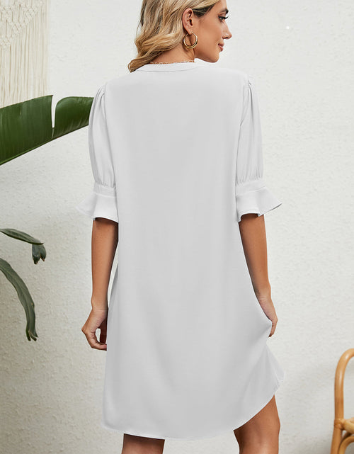 Load image into Gallery viewer, Notched Flounce Sleeve Mini Dress
