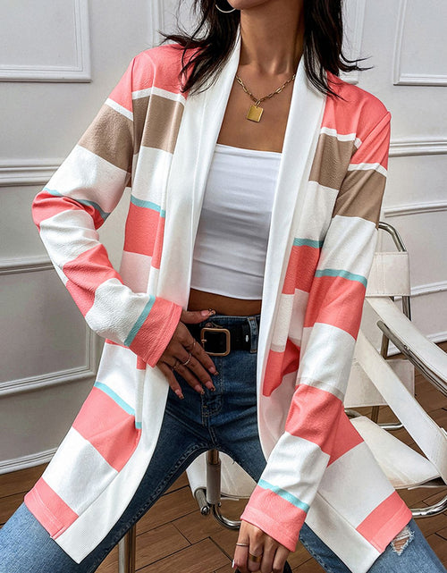 Load image into Gallery viewer, Shiny Striped Open Front Longline Cardigan
