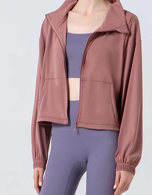 Load image into Gallery viewer, Drawstring Zip Up Dropped Shoulder Active Outerwear
