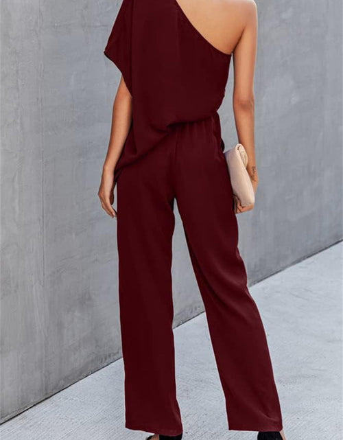 Load image into Gallery viewer, Single Shoulder Short Sleeve Jumpsuit
