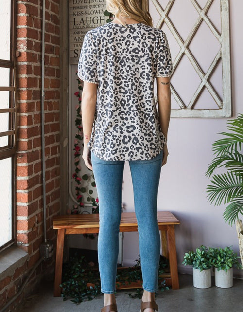 Load image into Gallery viewer, Heimish Leopard Round Neck Petal Sleeve T-Shirt
