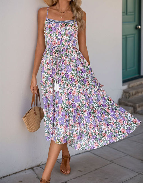 Load image into Gallery viewer, Perfee Decor Button Printed Sleeveless Tiered Midi Dress
