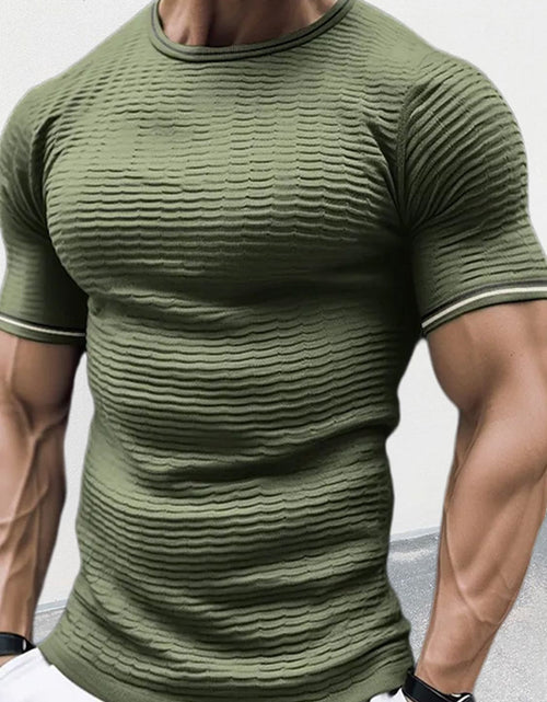 Load image into Gallery viewer, Men's Plus Size Texture Round Neck Contrast Trim T-Shirt
