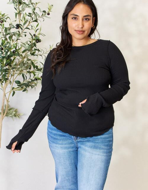 Load image into Gallery viewer, Culture Code Full Size Ribbed Round Neck Long Sleeve Top
