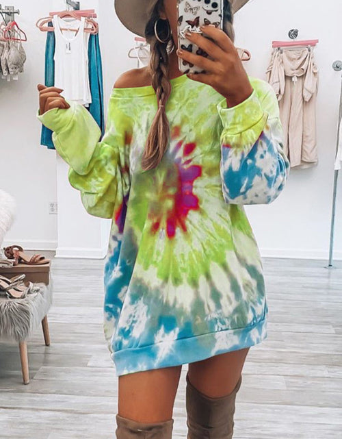 Load image into Gallery viewer, Full Size Tie-Dye Round Neck Long Sleeve Dress
