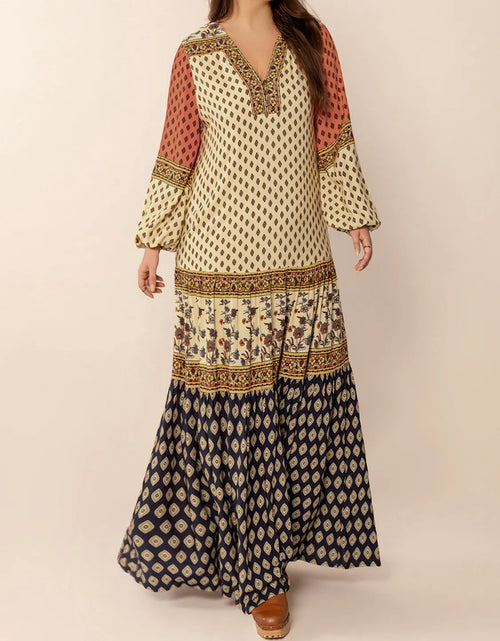 Load image into Gallery viewer, Printed V-Neck Balloon Sleeve Maxi Dress
