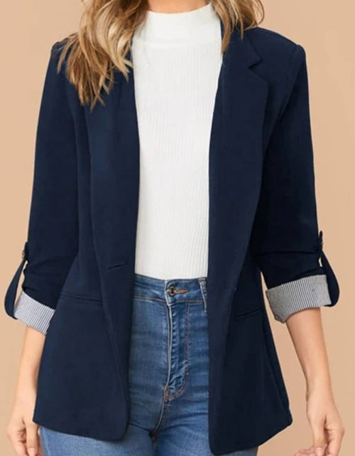 Load image into Gallery viewer, Lapel Collar Roll-Tab Sleeve Blazer
