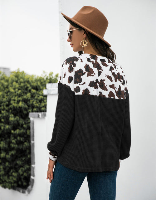Load image into Gallery viewer, Animal Print Color Block Waffle-Knit Top
