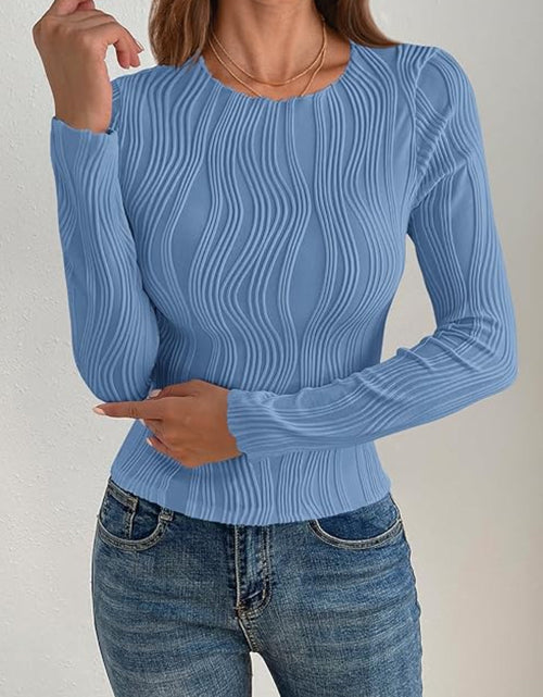 Load image into Gallery viewer, Textured Round Neck Long Sleeve Top
