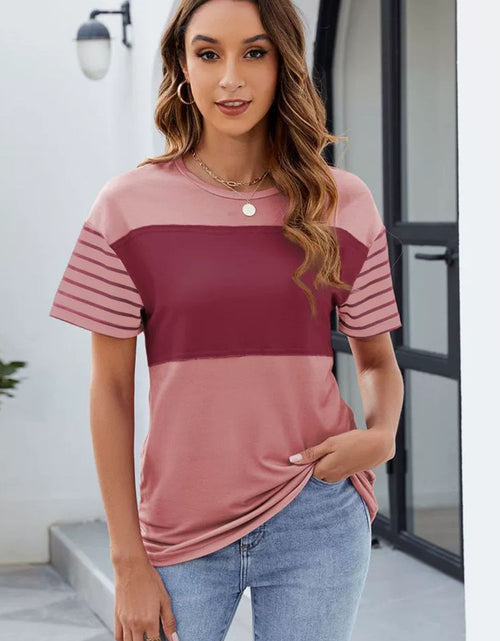 Load image into Gallery viewer, Color Block Round Neck Short Sleeve T-Shirt
