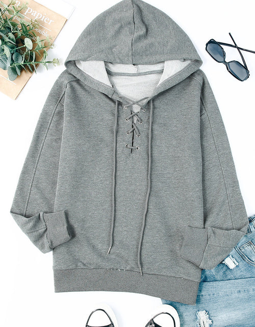 Load image into Gallery viewer, Lace-Up Dropped Shoulder Hoodie
