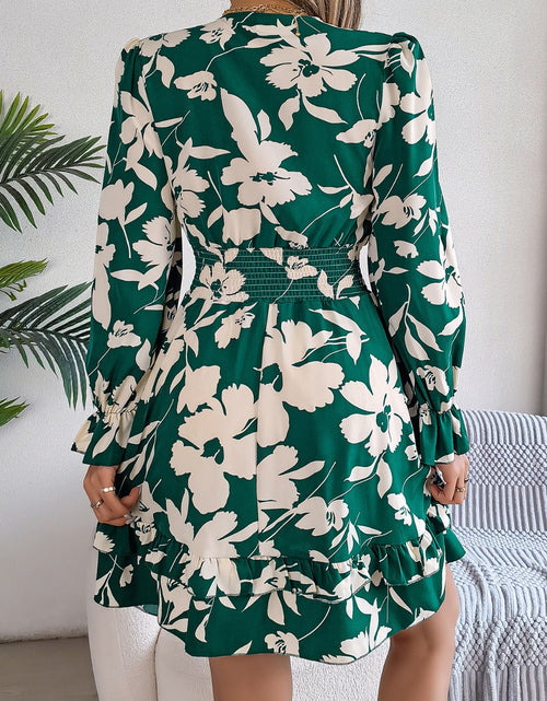 Load image into Gallery viewer, Tied Ruffled Printed Long Sleeve Dress

