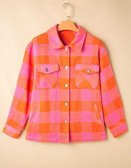 Load image into Gallery viewer, Plaid Collared Neck Button Up Jacket
