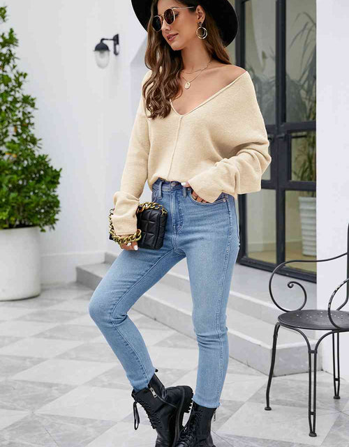 Load image into Gallery viewer, V-Neck Drop Shoulder Long Sleeve Knit Top
