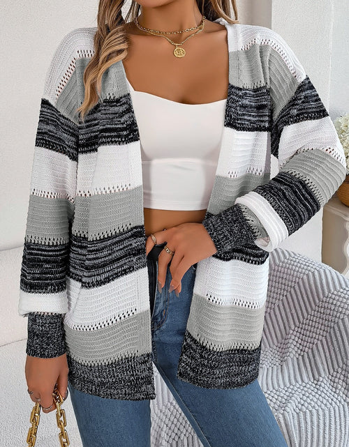 Load image into Gallery viewer, Openwork Striped Open Front Cardigan
