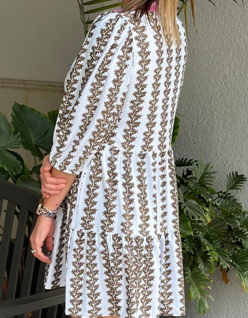 Load image into Gallery viewer, Printed Notched 3/4 Sleeve Mini Dress
