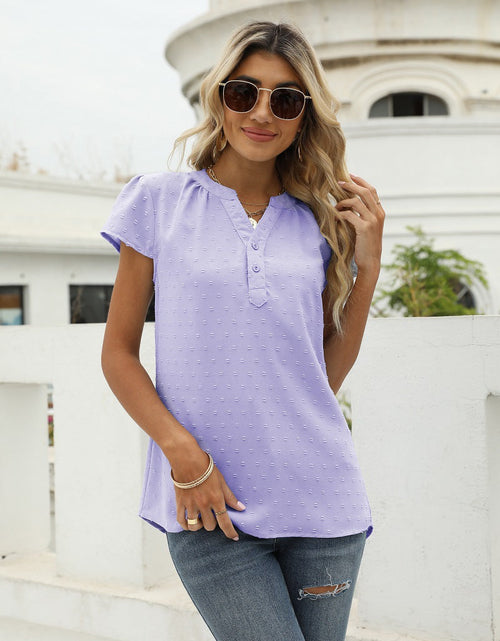 Load image into Gallery viewer, Swiss Dot Notched Neck Short Sleeve Top
