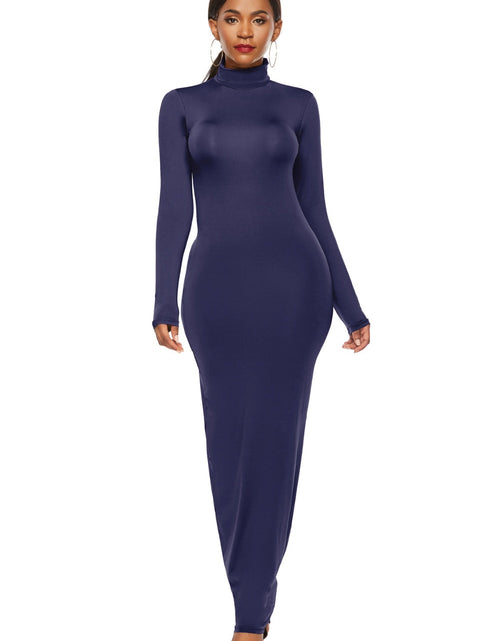 Load image into Gallery viewer, Mock Neck Long Sleeve Maxi Slim Dress
