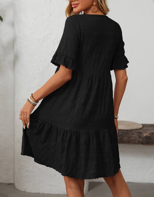 Load image into Gallery viewer, Mandy Ruffled Ruched Round Neck Half Sleeve Dress

