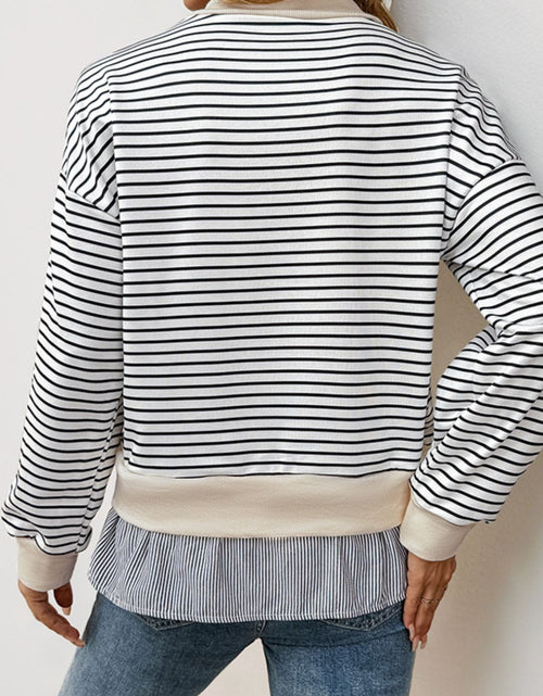 Load image into Gallery viewer, Perfee Faux Layered Striped Long Sleeve Sweatshirt

