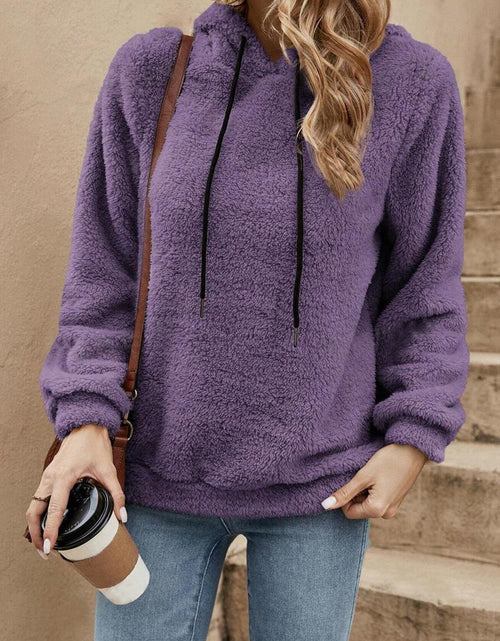 Load image into Gallery viewer, Drawstring Long Sleeve Fuzzy Hoodie
